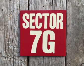SECTOR 7G SIGN | Inspired by The Simpsons | Red and Cream | 9" X 9" | Hand-painted & Screen printed on Wood