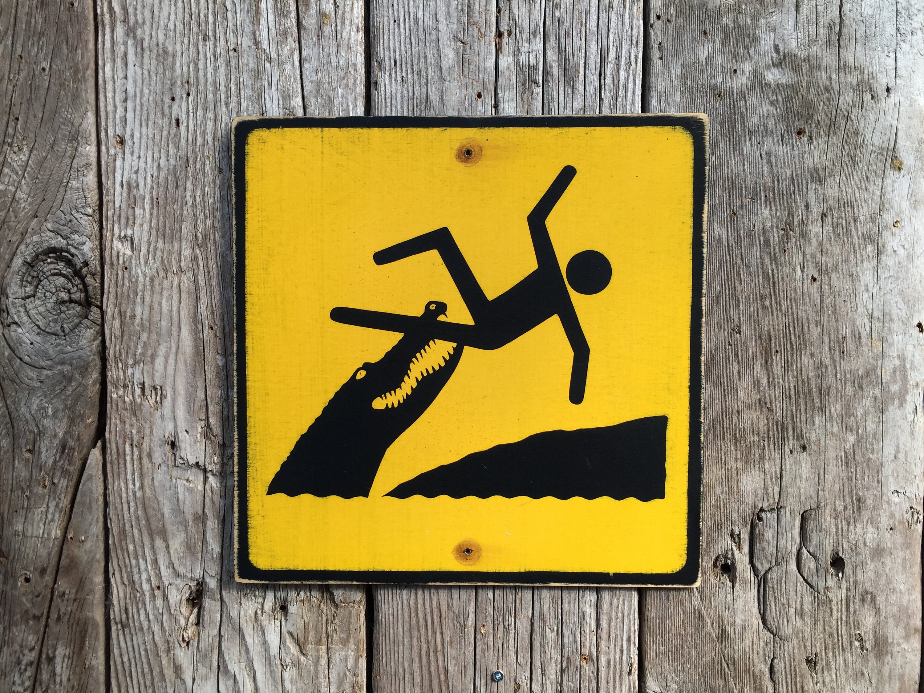 Crocodile Warning Sign | Handmade Screen Printed Sign | Crocodile Attack Sign | Australia | Reptile | Lizard | Vintage | Swimming Pool