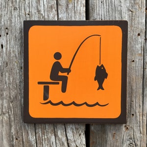 Fishing Icon Sign | Handmade Screen Printed Sign | National Park Symbol Sign | Outdoors | Vintage | Fish | Lake | River | Ocean | Fisherman