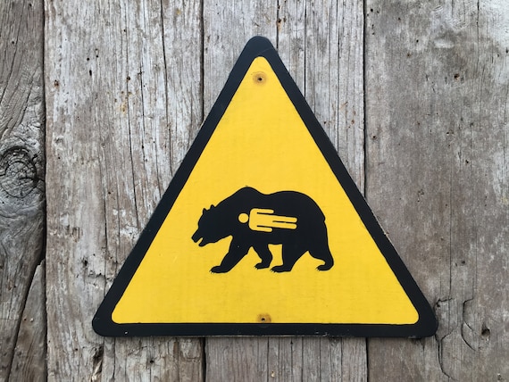 Triangular Grizzly Bear Warning Sign | Handmade | Funny Bear Attack Sign | Grizzly Bear Hazard Sign