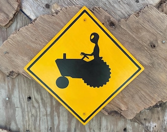 EXTRATERRESTRIAL FARM SIGN | Alien Farm Crossing | Black and Yellow | 13" X 13" | Hand-painted & Screen printed on Wood