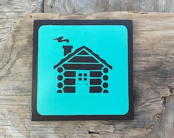 LOG CABIN Pictogram/Symbol/Icon Sign | Handmade | National Park Style | Retro Camping Aesthetic | Vintage Color Palette | 14 of 25