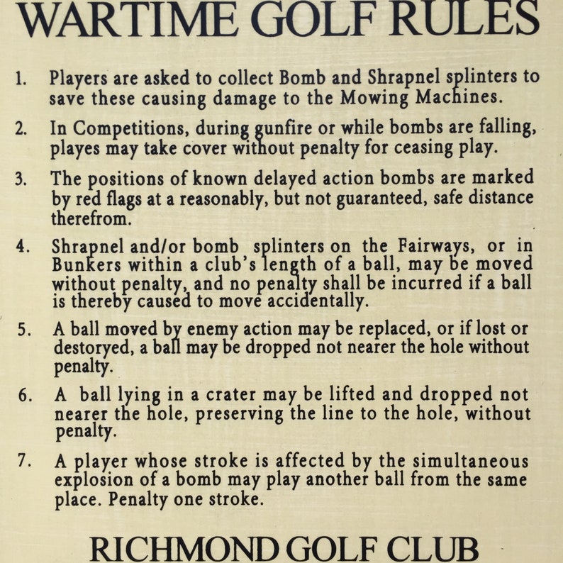 WWII Temporary Wartime Golf Rules Sign Handmade Etsy