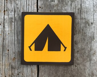 Tent Icon Sign |  Handmade Screen Printed Sign | National Park Symbol Sign | State Park | Vintage | Campground Sign | Camping | Hiking