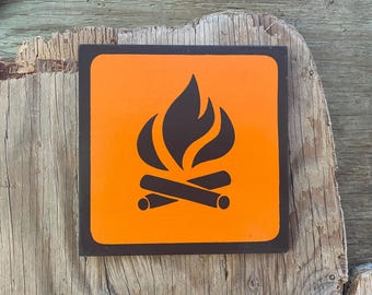 FIRE PIT Pictogram/Symbol/Icon Sign| Handmade | National Park Style | Retro Camping Aesthetic | Vintage Color Palette | 8 of 25
