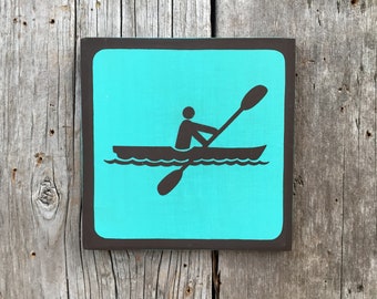 Kayaking Icon Sign | Handmade Screen Printed Sign | National Park Symbol Sign | State Park | Vintage | Ocean Kayak | River | Lake | Kayak