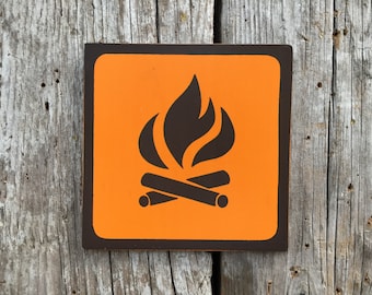Campfire Icon Sign | Handmade Screen Printed Sign | National Park Symbol Sign | State Park | Vintage | Fire Pit | Campground Sign | Camping