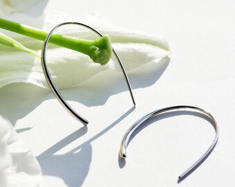 Minimalist Sterling Silver Arc Earrings – Modern Threader Earrings, Simple Everyday Jewelry