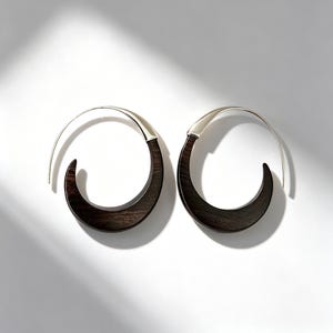 Black Ebony Wood Earrings with S925 Hooks — A Quiet Moon for Everyday Calm Opening