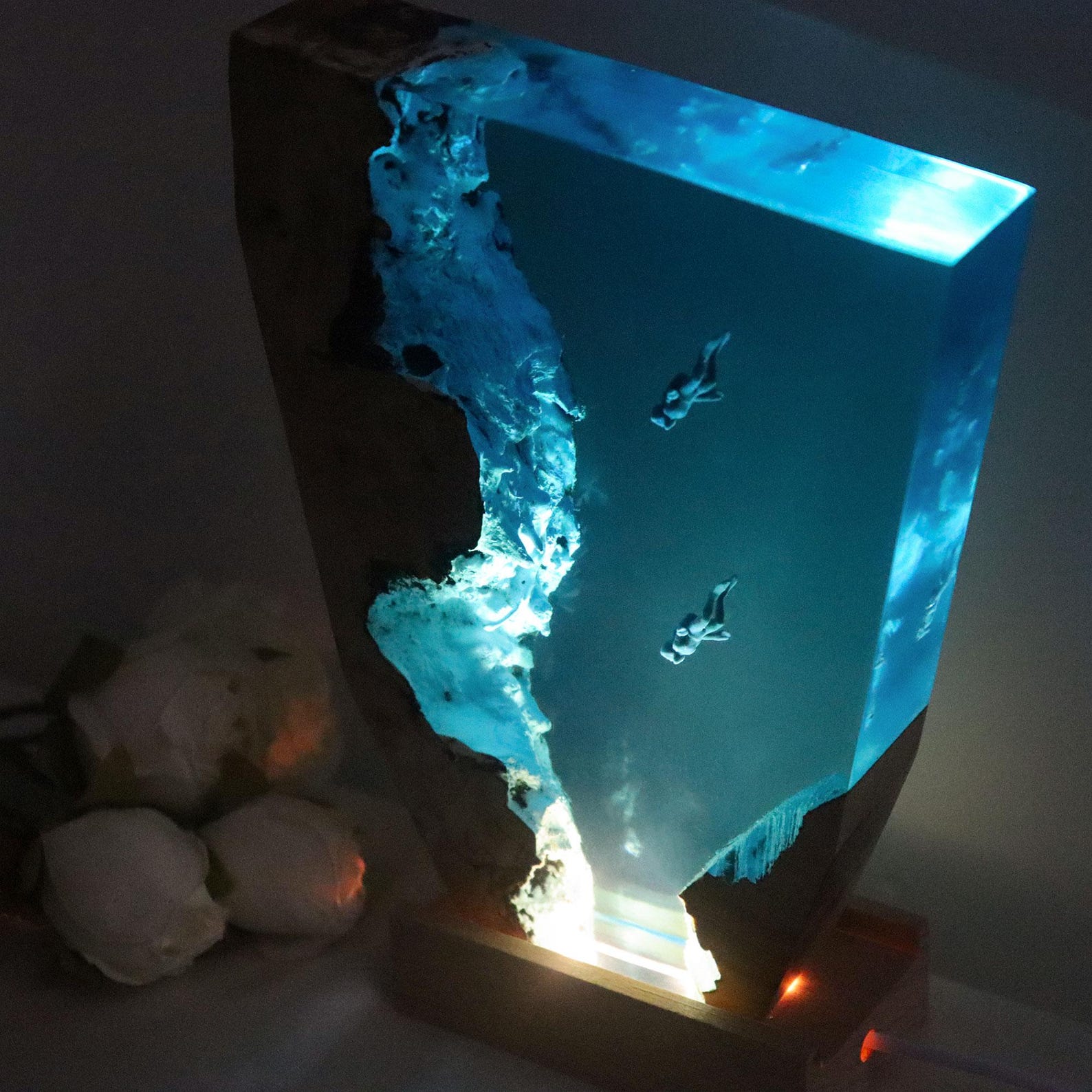 Diver Night Light,handmade Wooden,epoxy Resin Night Light,valentines ...