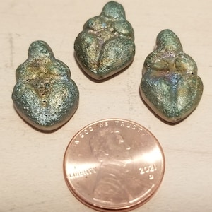 Porcelain Goddess Beads with Metallic Raku Glaze, Set of 3