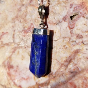 Lapis Lazuli, Calcite & Pyrite Faceted Point Pendant with 22&quot; Sterling Silver Chain