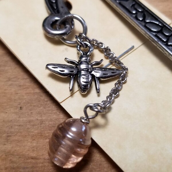 Pewter Bookmark with Bee and Glass Beehive Drop