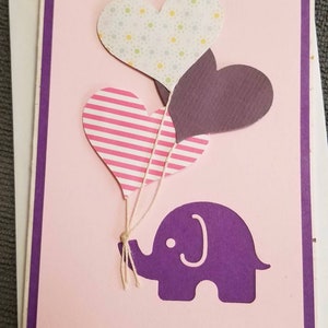 Baby Elephant with Heart Balloons Greeting Card