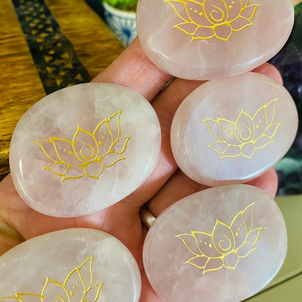 Lotus Rose Quartz Pocket Stone, Worry Stone, Spirit Guides, Heart Chakra, Love, Compassion, Spiritual Stone