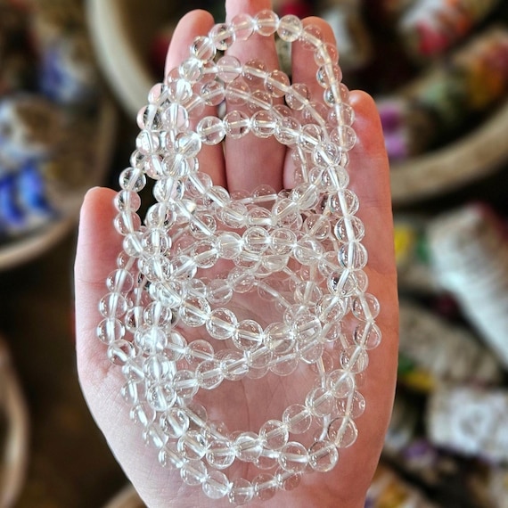 Clear Quartz Bracelet • 8mm Natural Gemstone Beads • Stretch Crystal Bracelet