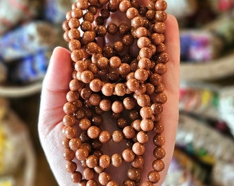 Red Goldstone Bead Bracelet, 8mm Round Beads / Gemstone Bracelet / Stretch Cord