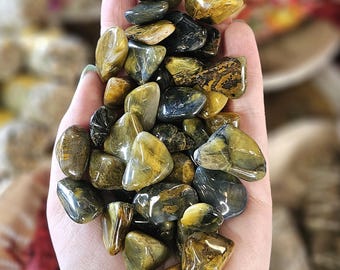 Lionskin Tumbled Stone, One, Metaphysical crystals, pocket stones, Rock Hound, Quartz, Tigers Eye, Metaphysical Crystals,