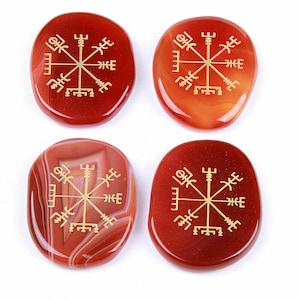 Vegvisir Carnelian Smooth Palm Stone, Vegvisir, Viking, Norse, rock hound, Compass,  stress relief,
