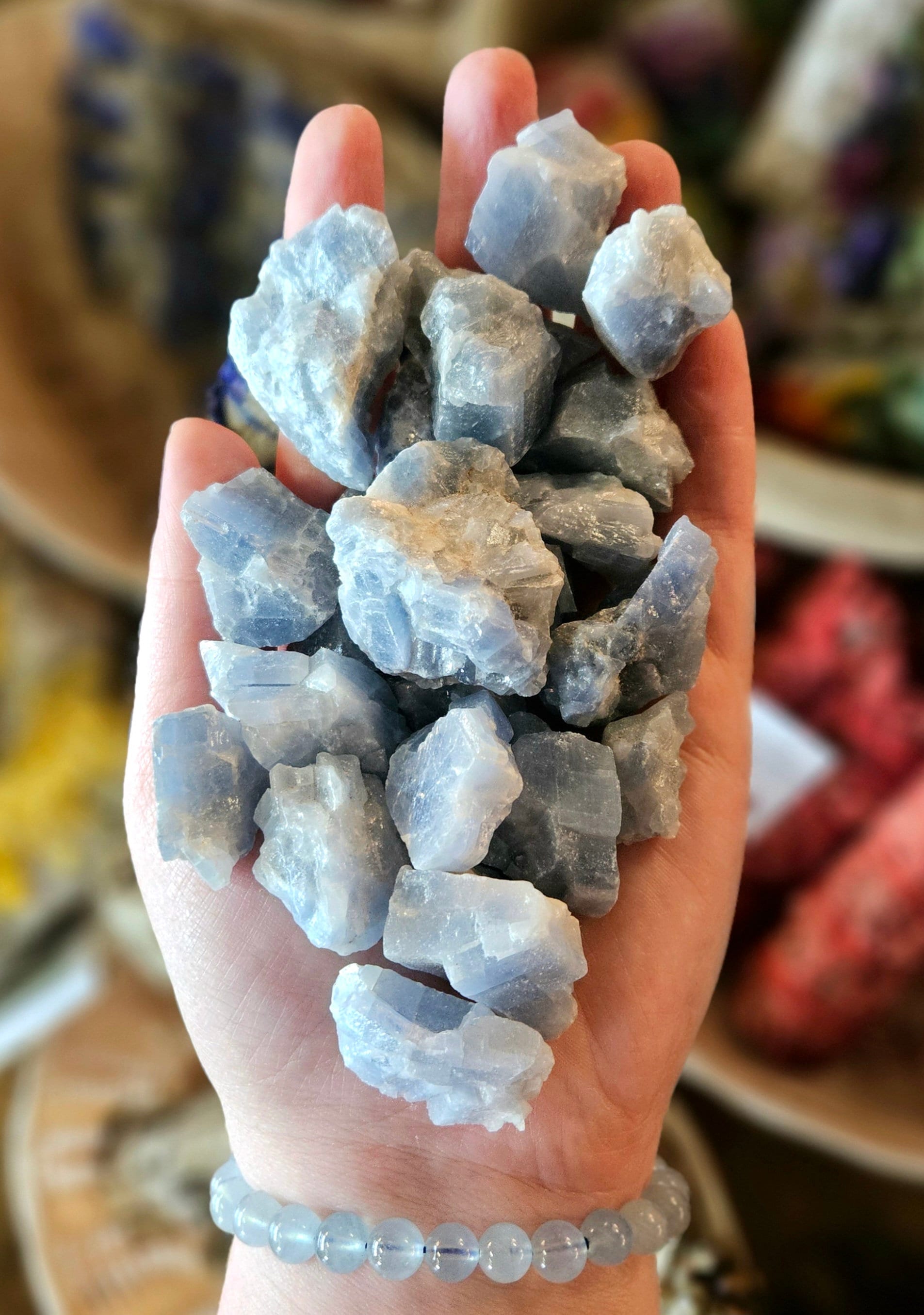 Blue Calcite Rough Stone, One, Premium, Feng Shui, Pocket Stone
