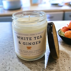White Tea & Ginger, Soy Candle, 8 ounce, Handmade,  Soy Candle, Relaxation, Stress Relief, Scented Candle