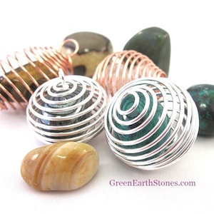 ONE Spiral Cage, Silver Finish, Pendant, Crystal Cage, Components, Tumbled Stone Cage,