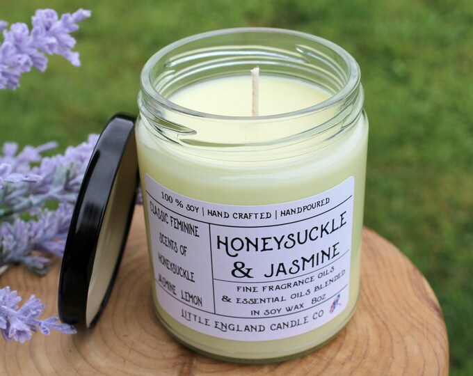 Honeysuckle & Jasmine, Soy Candle, 8 Ounce, Handmade, Soy Candle