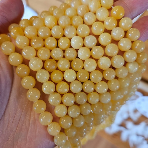 Yellow Calcite 8mm Beads, One Strand, Gemstone Beads