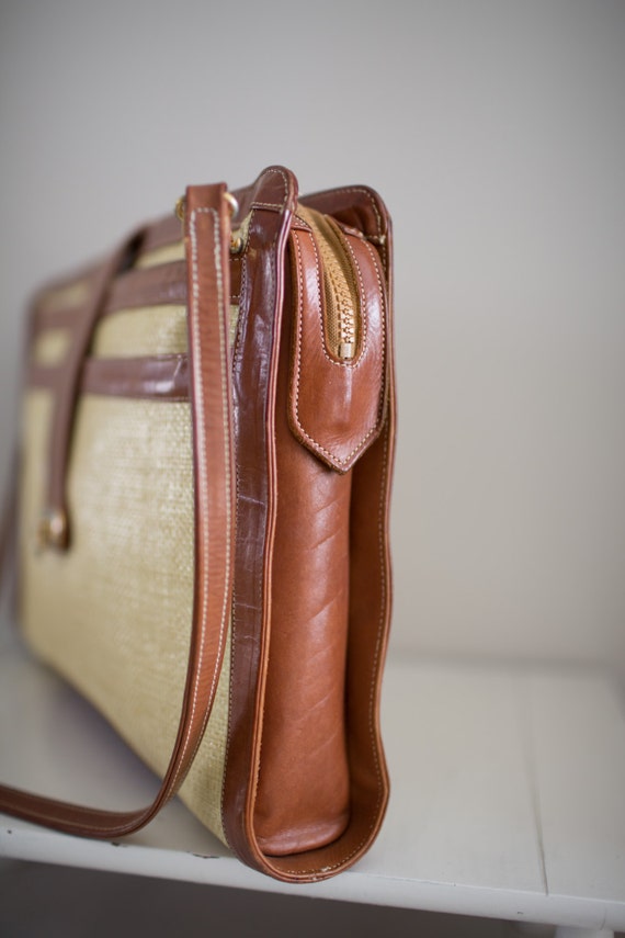 Vintage 1970's Straw and Leather Briefcase by Tuf… - image 2