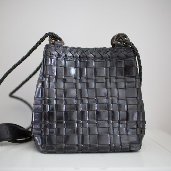 Vintage 1980's Woven Black Leather Purse by Nine West