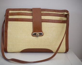 Vintage 1970's Straw and Leather Briefcase by Tuff of Beverly Hills