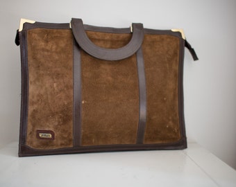 Vintage Choclate Brown Suede Briefcase Laptop Carry All Bag