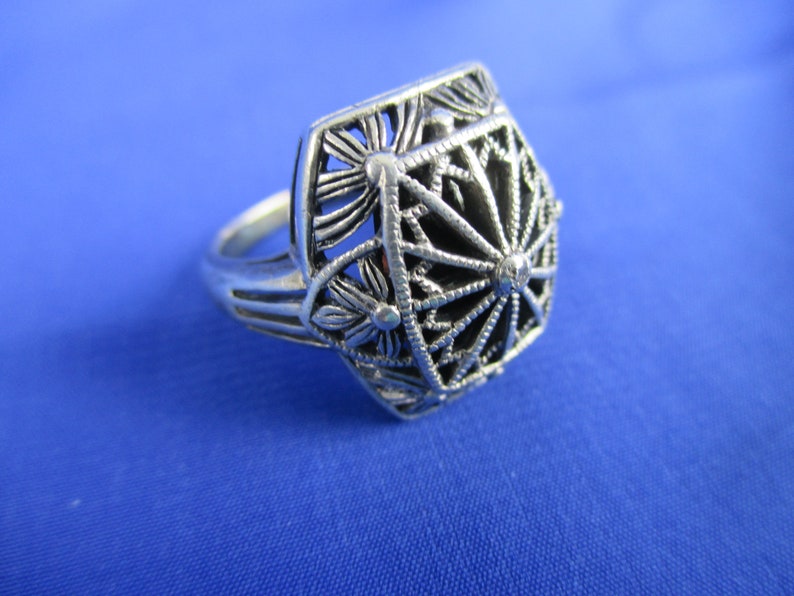 Vintage Victorian Look Sterling Silver Filigree Square Top Ring Clear ...