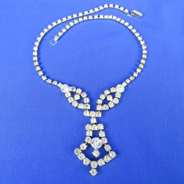 LA-REL Clear White Rhinestone Choker Necklace c.1953~Center Drop 1 1/2" long ~ Not Adjustable 14" long ~ Small Neck - Teen Prom Quinceañera