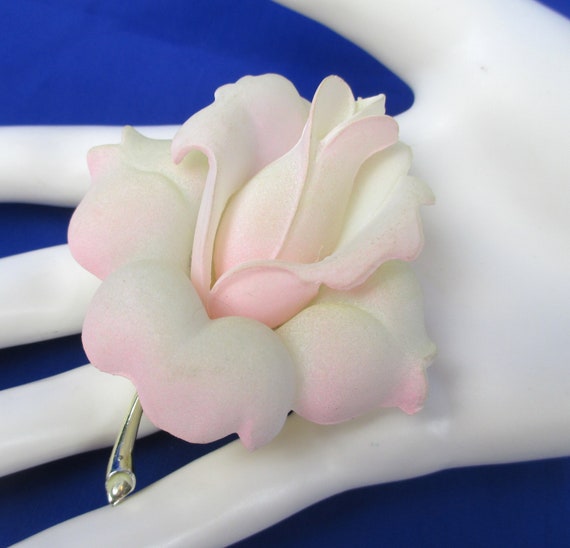 Vintage Delicate Celluloid Large Peace Rose Brooc… - image 1