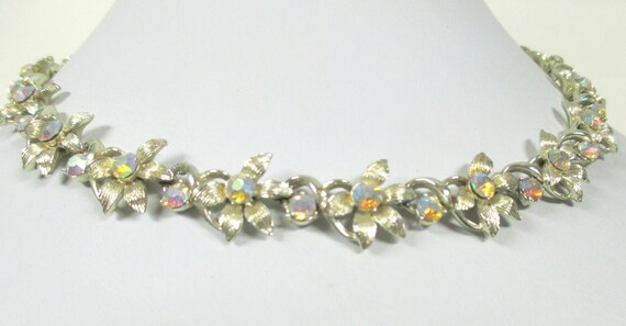 Vintage Coro Golden Flower AB Rhinestone Choker Ne