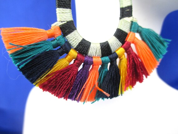 Multi Color Macrame Style Wrapped Thread Tassel F… - image 3