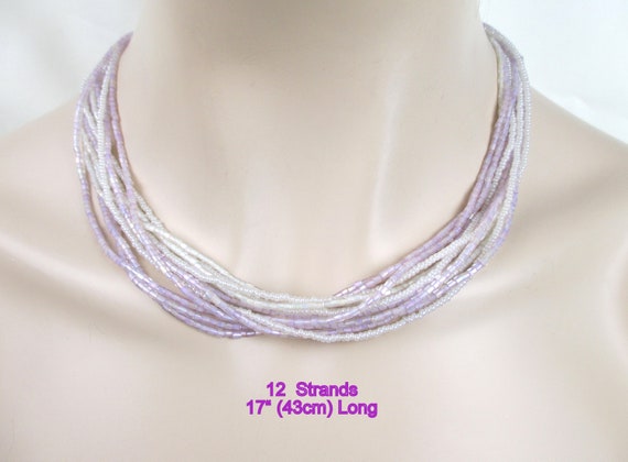Iridescent Lilac Pink Lavender White Bugle Glass &