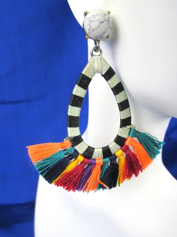 Multi Color Macrame Style Wrapped Thread Tassel F… - image 5