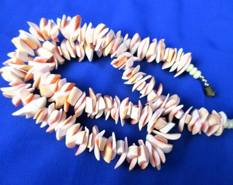 Beachy Shell Choker Shrimp & Cream Polished Sea Shell Shards 1 /2" wide Necklace-Island Cruise Surf Summer Mermaid~ Great Vintage Hand Made