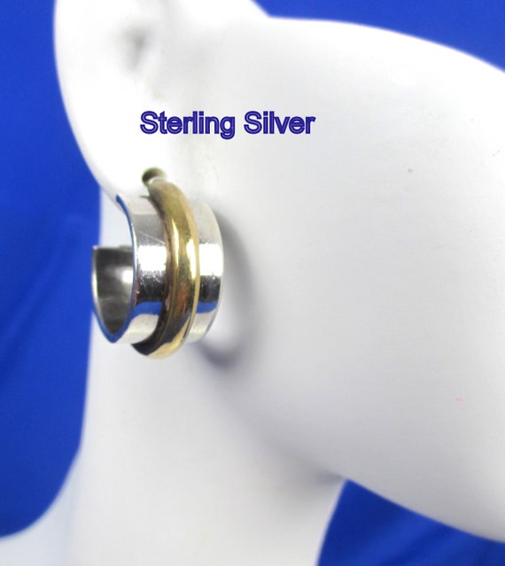 Brutalist/ Industrial Sterling Silver Huggie Earr… - image 1