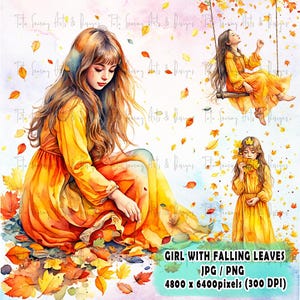 Ragazza con foglie cadenti Clip Art, Autunno o stagione autunnale PNG trasparente