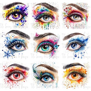 18 imágenes prediseñadas de ojos en acuarela, imágenes prediseñadas de ojos humanos, imágenes prediseñadas de acuarela imprimibles, PNG de alta calidad
