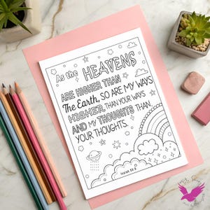 Bible Verse Coloring Page - Isaiah 55:9 - Printable Digital Download, Bible Coloring Page, Christian Kids Activity, Sunday School Craft