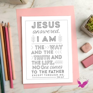 Bible Verse Coloring Page - John 14:6 - Printable Digital Download, Bible Coloring Page, Christian Kids Activity, Sunday School Craft