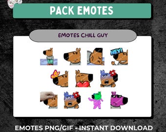 Chill Guy Meme Emotes Pack – 7 PNG + 4 GIFs for Twitch & Discord Reactions | Viral Fun Emotes