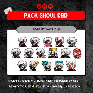 Kaneki Ghoul Emotes Pack – 16 PNGs for Twitch, Discord & YouTube | Anime Reaction Emotes