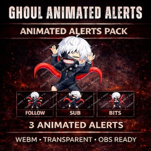 Ghoul Animated Alerts Pack | Follow, Sub & Bits | Horror Game Starter Twitch Alerts