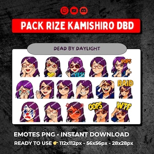 Rize Kamishiro Emotes – 16 PNGs for Twitch & Discord | Anime Reaction Emotes Pack