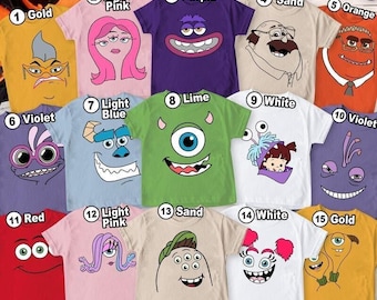 Camiseta cómoda con disfraz de cara grande de los personajes de Monster Inc., camiseta a juego para la familia de Disneyland, Mike, Sully, Celia y Roz, viaje de Halloween a Disneyland.